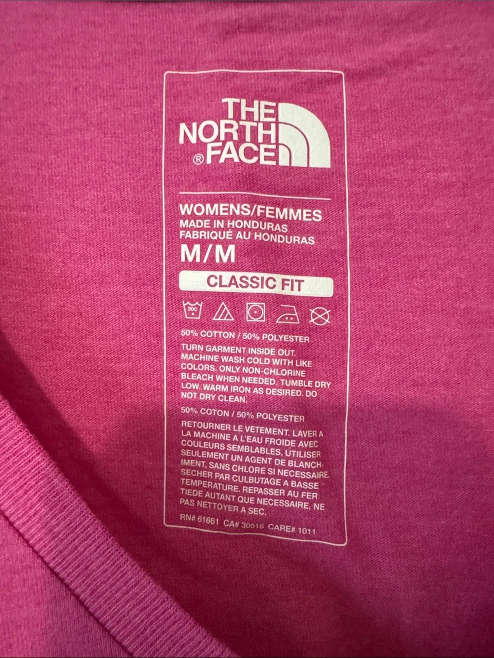The North Face Women's Fuchsia V-Neck Tee with Gold Logo - Picture 2 of 5